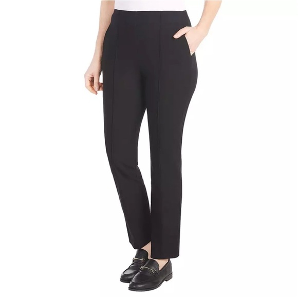 Hilary Radley Womens Slim Fit Tummy Control Pintuck Pants Black Large - Picture 2 of 9